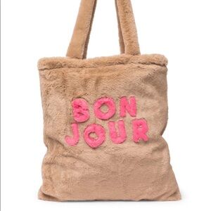 Do Everything in Love Tan and Pink Faux Fur Tote